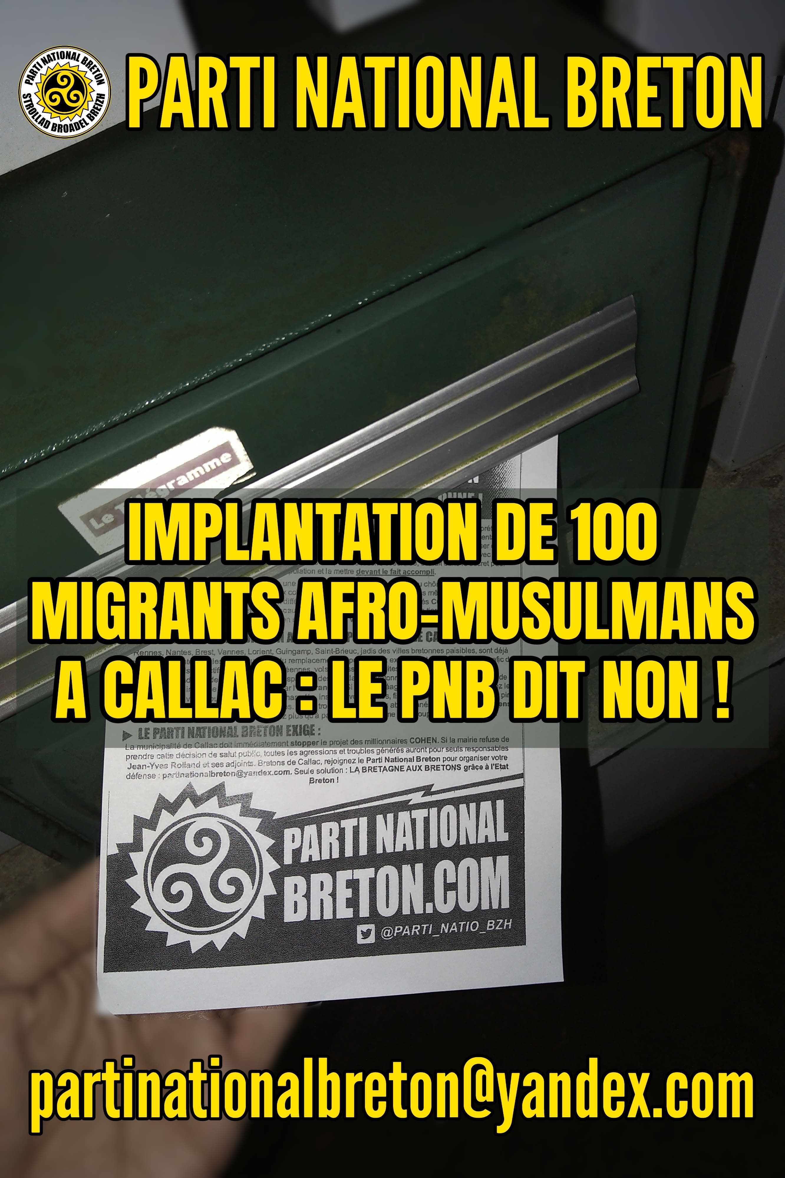 Implantation de 100 migrants afro-musulmans à Callac par l’Etat français : le PNB dit non !