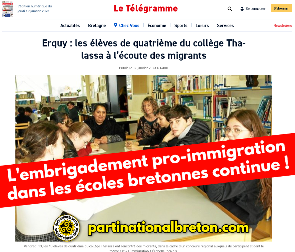 Erquy : l’Etat français poursuit l’embrigadement pro-immigration dans les écoles bretonnes