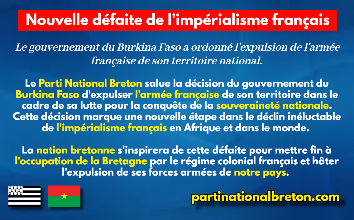 Le Parti National Breton félicite le gouvernement du Burkina Faso pour sa victoire contre l’impérialisme français