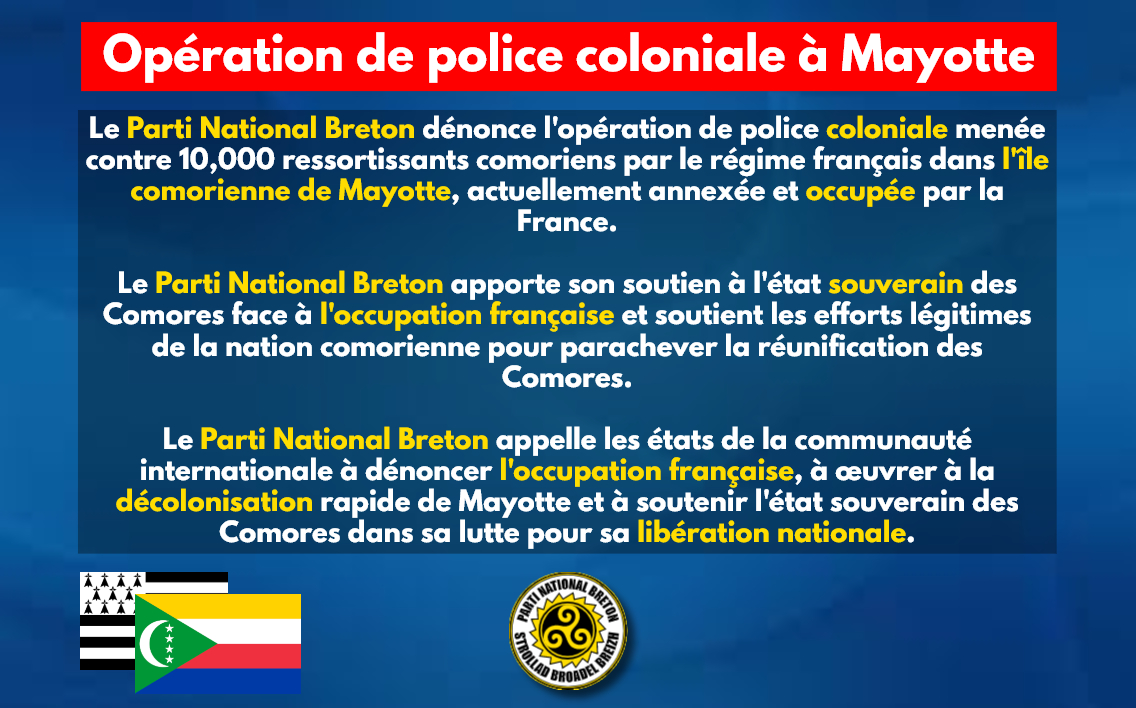 Le Parti National Breton appelle à la décolonisation immédiate de l’île comorienne de Mayotte par la France